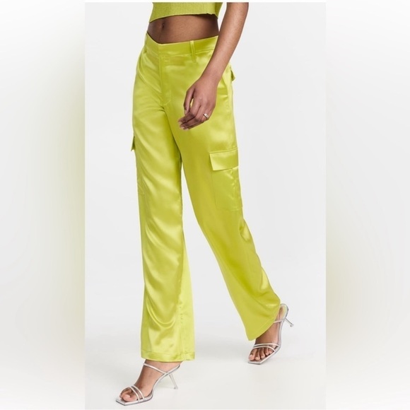 NEW SPRWMN Baggy Low Rise Silk Cargo Pants ELECTRIC CHARTREUSE Green sz XS - Picture 1 of 14